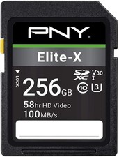 PNY Elite-X 256GB SDXC Flash Memory Card Class 10 U3 V30 100MB/s