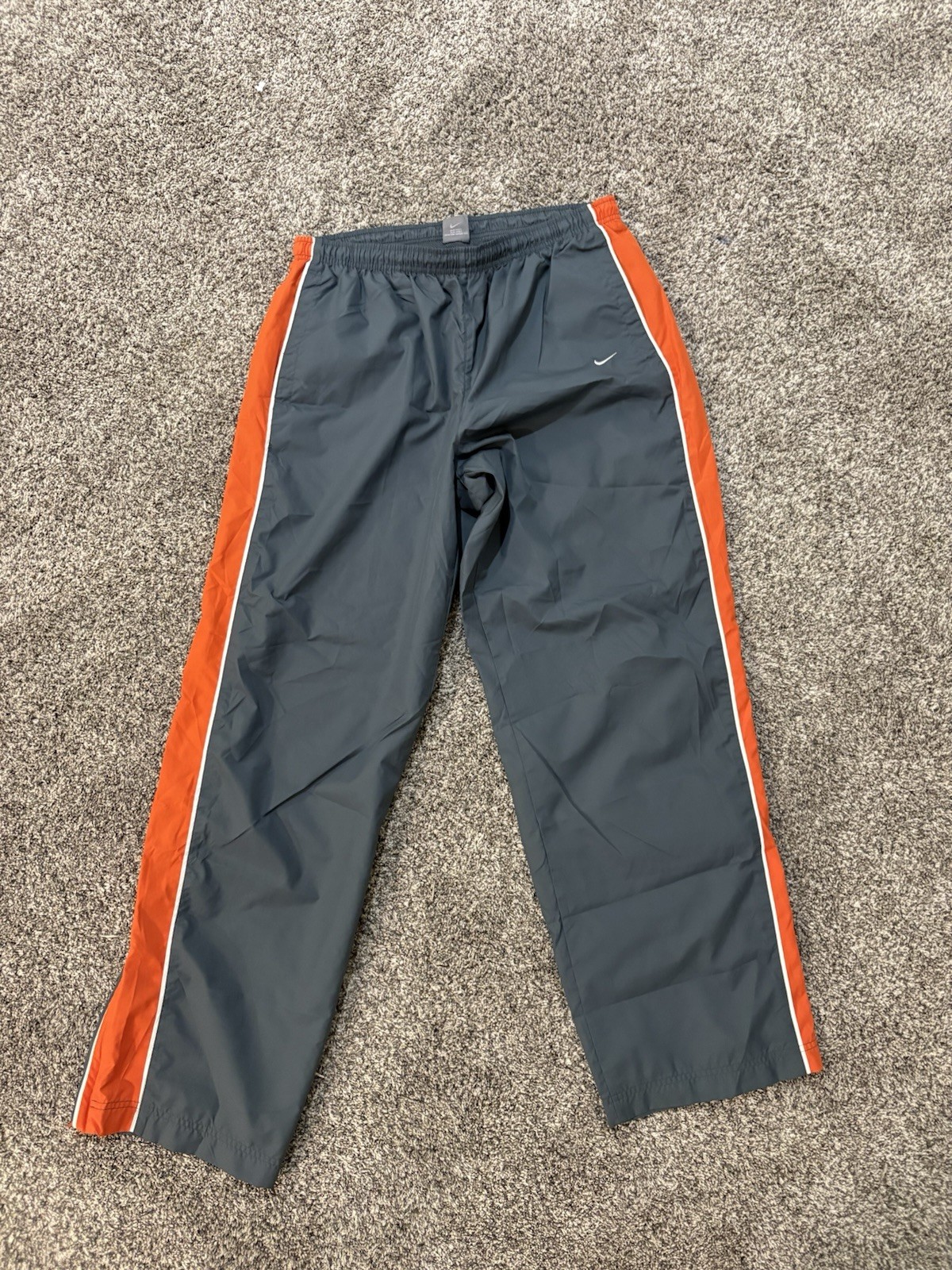 Vintage Nike Men's XL Gray Orange Track Pants Elastic Waist Drawstring Zip Leg