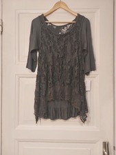 Made In Italy Damen Tunika Shirt Lagenlook Anthrazit Braun 95% BW Größe 50 Neu 