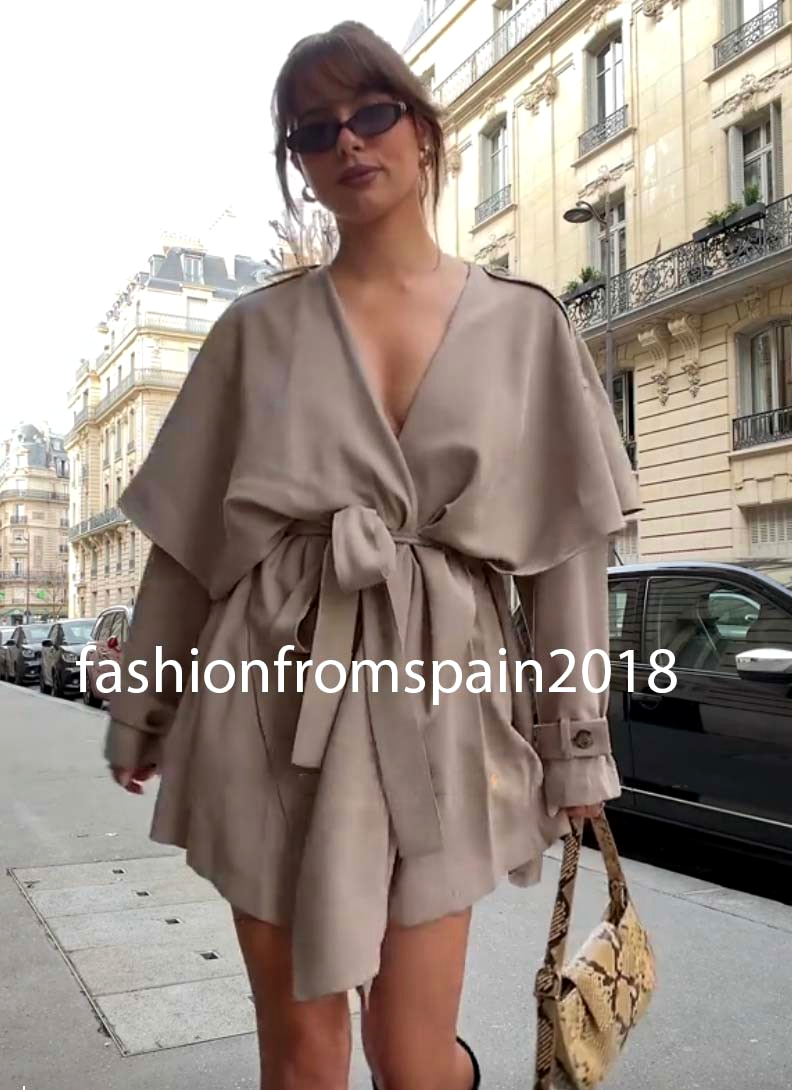 トップス 731 ZARA NEW WOMAN ZW FLOWY SHORT TRENCH BELTED ONE SIZE: M DARK BEIGE