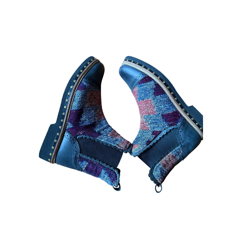 Nuevos Botines Free People Cuero Tachonado Textil Azul Rojo Talla 40 Foto 2 de 4