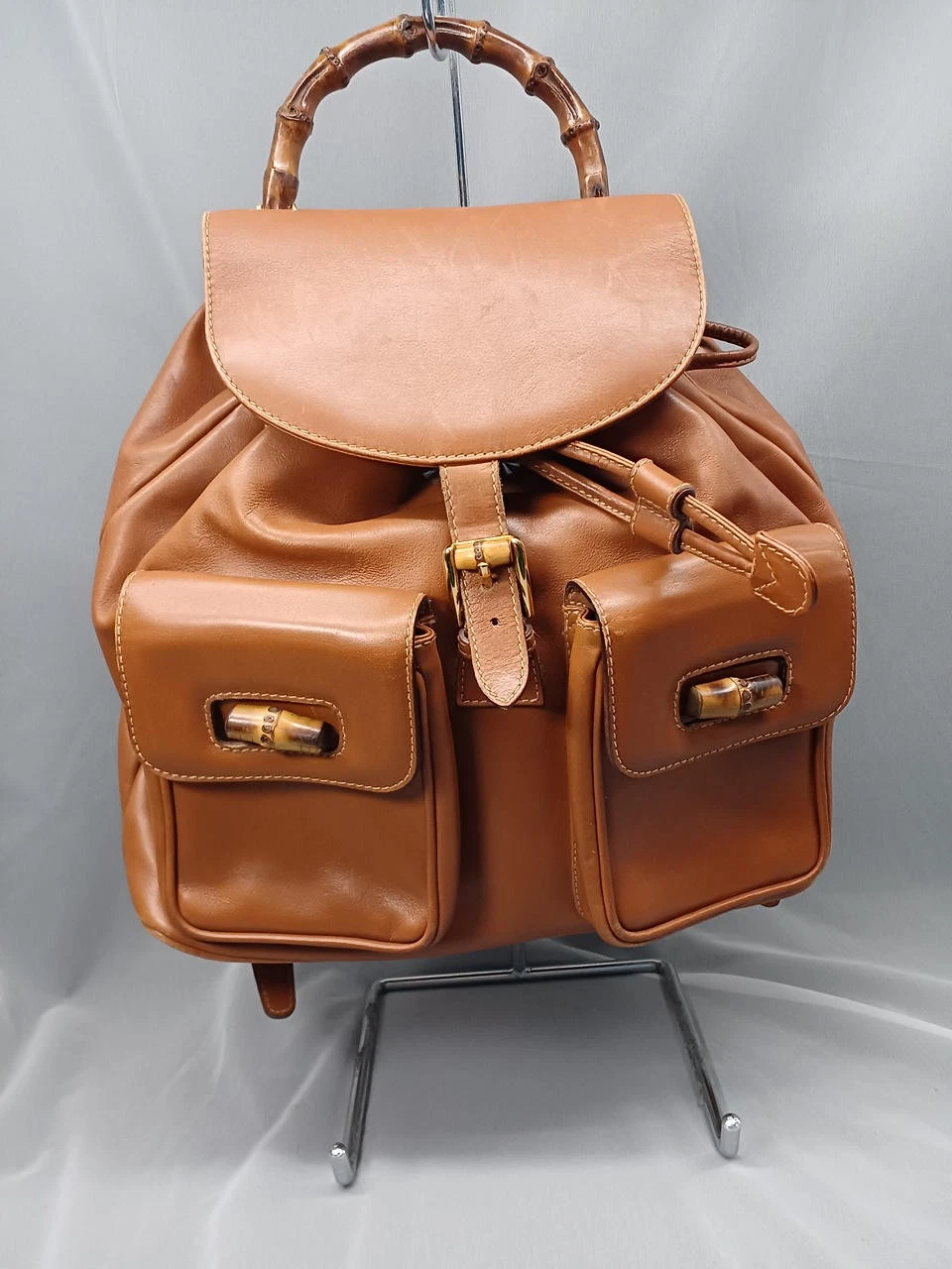 Gucci Zaino Bambù Pelle Marrone Autentico F S