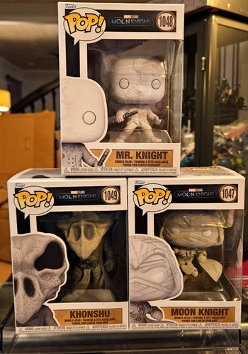 Funko Pop LOT (3) Marvel Moon Knight #1047, Khonshu #1049, Mr. Knight #1048