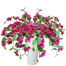 Pack of 16 Artificial Bougainvillea Silk Flower Stems Hanging Flower Vines fo...