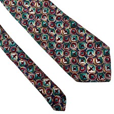 Vintage ROBERT STOCK 100% Silk Red & Teal Abstract Men’s Neck Tie Made In USA