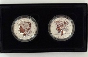 U.S. Mint 2023 S Morgan & Peace Silver Dollar Reverse Proof 2 Coin Set COA