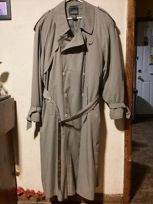 Men s Louis Praino Khaki Green Double Breasted  Belted Raincoat W Zip Out Warmer