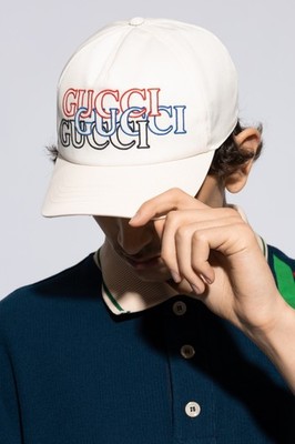 Gucci Herren Cap Weiß Logo Baseball Blau Medium Logo Blau Rot Schwarz 8264E