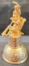 Rare VTG Signed VOLUPTE Brass Bell Gold Color Finish Gargoyle Creature Red Eyes