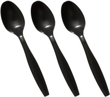 Black Plastic Spoons Heavy Duty Reusable Cutlery for Home Party Catering Event