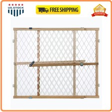 North States Diamond Mesh Wooden Baby Gate Pressure Mounted 26.5 to 42 Inch Wide
