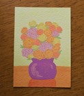 ACEO Original Painting Flower Vase Still Life Acrylic Mini Art Card 2.5x3.5  — photo 1