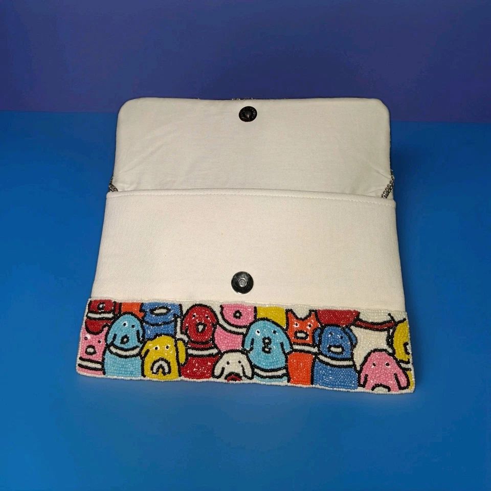 Shirdee Women's Crossbody Clutch Purse Seed Bead 100% Cotton Sitting Dogs  - Image 3 of 4