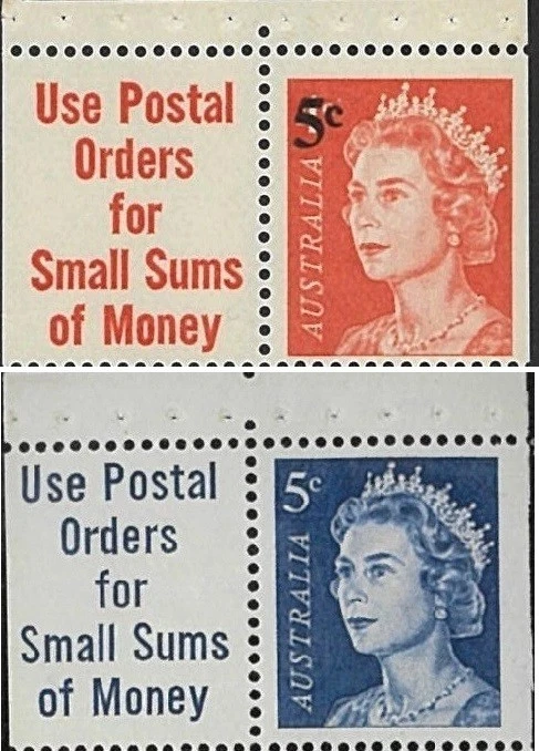 1967-1968 Australia Ex Booklets QE2 Set Use Postal Order Tabs 5c Red/Blue Stamps