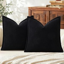 Corduroy Throw Pillow Covers 24x24 Set of 2, 24" x 24" Pack of 2 Black