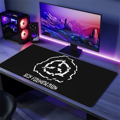 SCP Foundation Logo Gaming Mouse Pad - Black with White Text, Non-Slip Rubber Ba