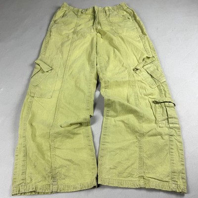 Womens Y2K Lime Green Cargo Pants Wide Leg Utility Multi Pocket Streetwear Baggy