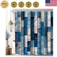 Abstract Blue Teal Shower Curtain - 72W x 72H Modern Geometric Brick Design -...