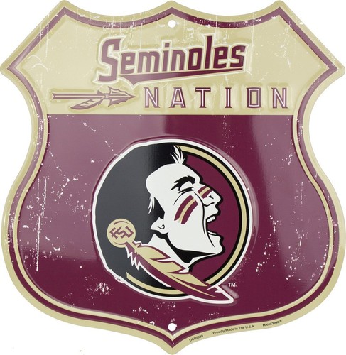 FLORIDA STATE UNIVERSITY 12" X 12" SHIELD SEMINOLES NATION METAL SIGN MAN CAVE - Picture 2 of 5