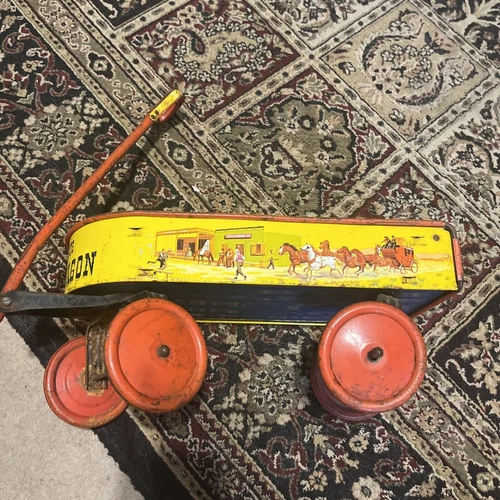 Antique Vtg 1950s Ohio Art Frontier Days Prairie Coaster Wagon Western Cowboy