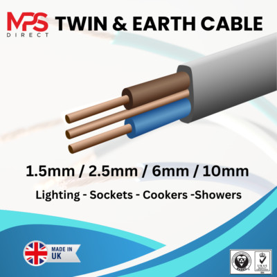 ZWILLINGS- UND ERDKABEL 1,5mm 2,5mm 6mm 10mm BELEUCHTUNG/BUCHSE/HERDKABEL VERKABELUNG