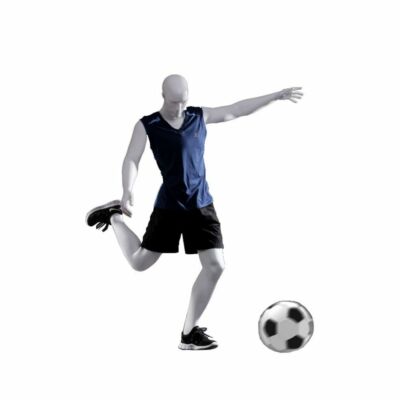 Matte White Fiberglass Adult Male Soccer Mannequin in Kicking Pose