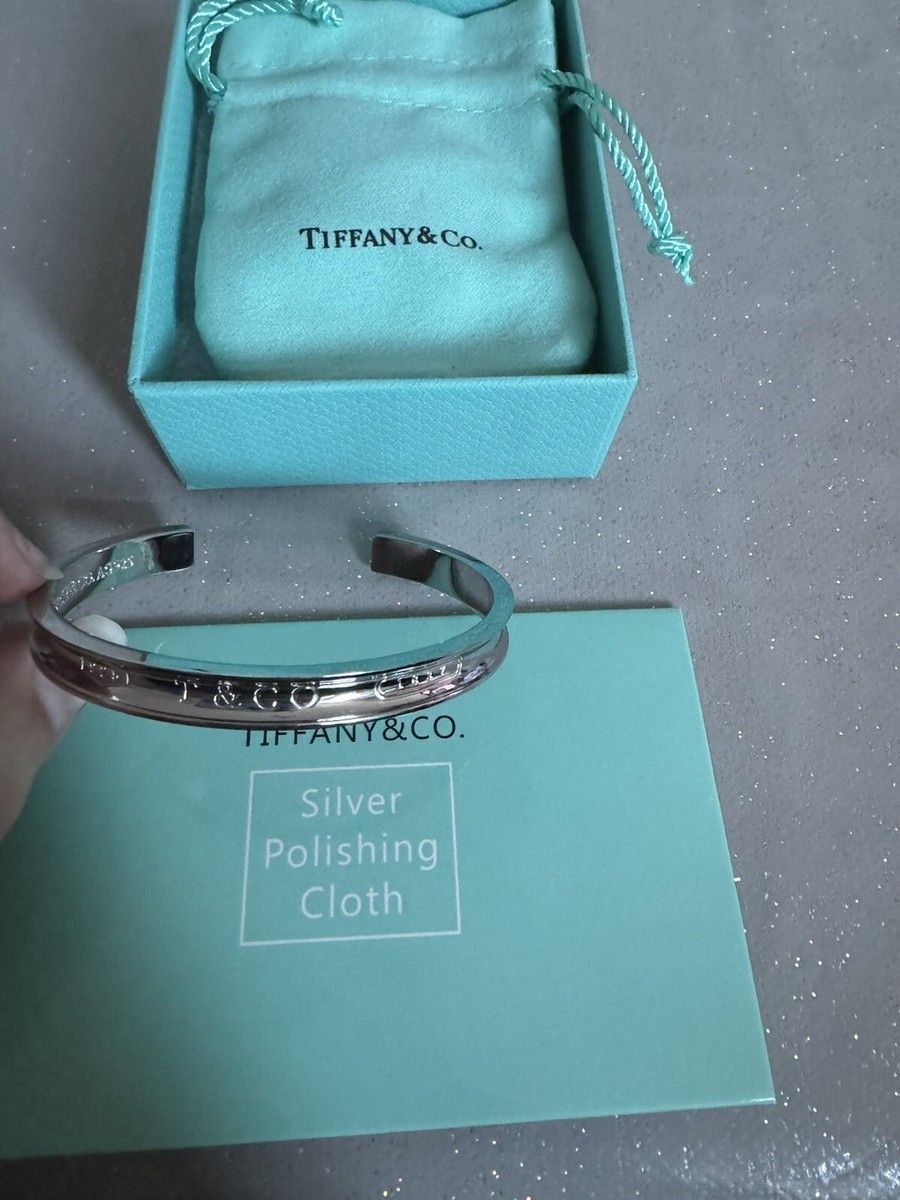 New In Box Tiffany & Co 925 Silver Cuff Bangle Small Engraved