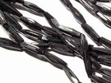 Hank 288 Czech antique rare black hand faceted hexagon flute oval glass beads