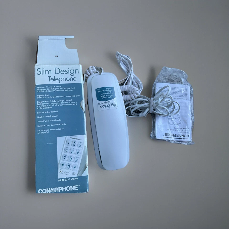 Винтажный проводной телефон Conairphone Trimline с кнопкой, белый, модель PR5007 - Изображение 4 из 4
