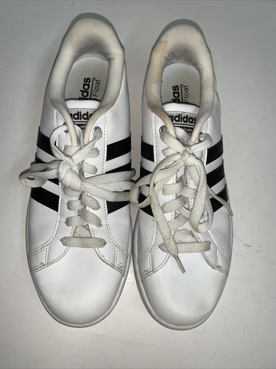 Men s Adidas Leather Cloud Foam Shoes Size 8 White Black Stripe