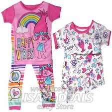 Girls DreamWorks Trolls 2 Sleepwear Set Pajama Happy Vibes Pink White 4 8