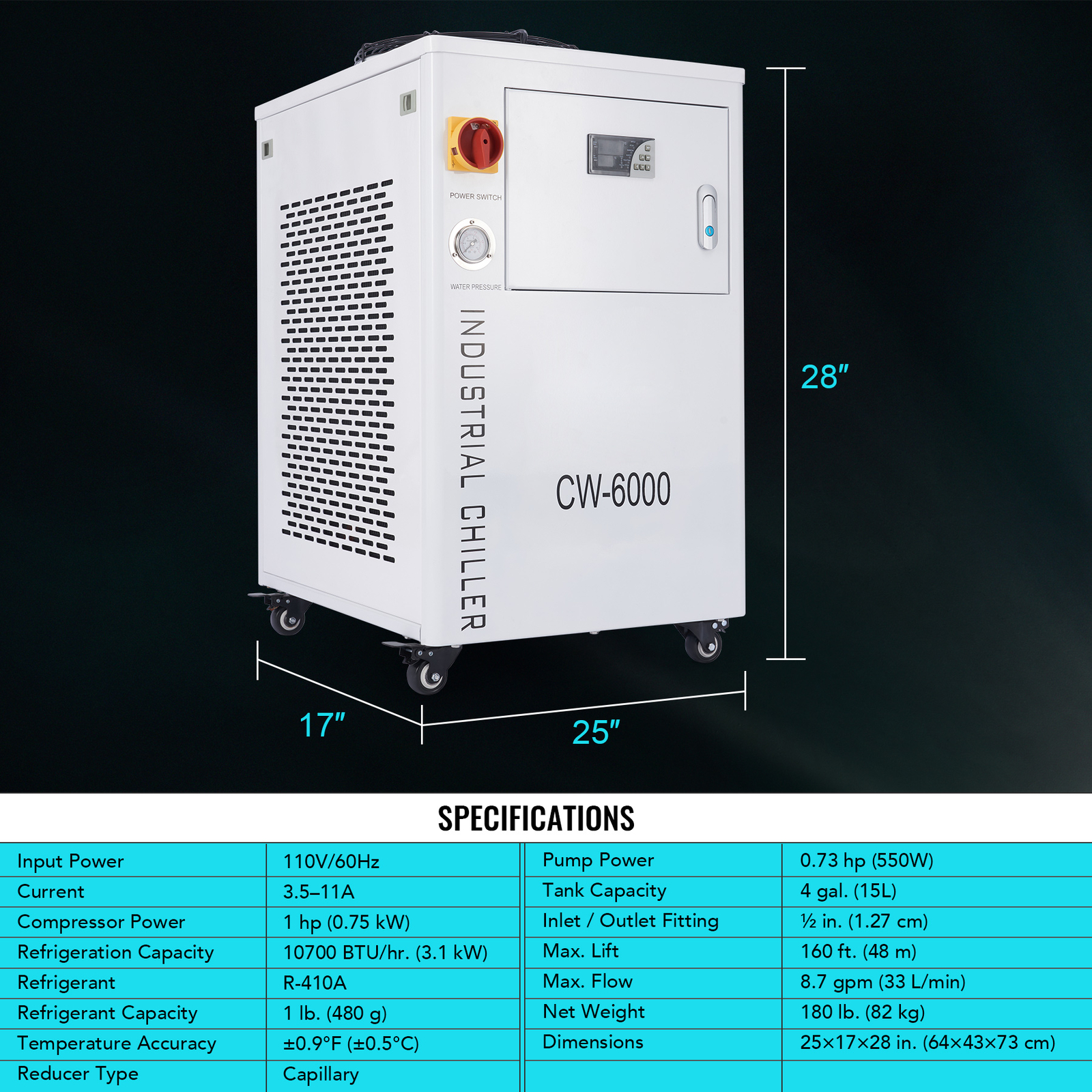 S&A CW6000 Industriewasserkühler – 45 Kg, 59x38x74 Cm, Für CO2 Laser & Co.