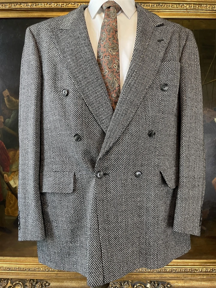 Blazer De Colección Austin Reed 44L HECHO EN EE. UU. Gris Cuadros Gran Bretaña Tweed Doble Pecho Foto 2 de 4