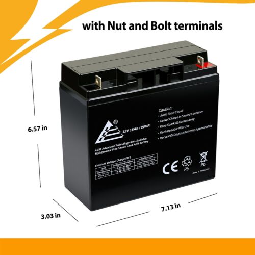 2pk: 12V 18Ah SLA Replacement Battery for Universal Battery UB12180 - Picture 4 of 7