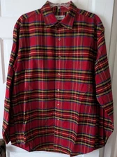 LL Bean Men’s Plaid Red,Blue,Yellow, Black Sz LARGE L/S Shirt ODM50