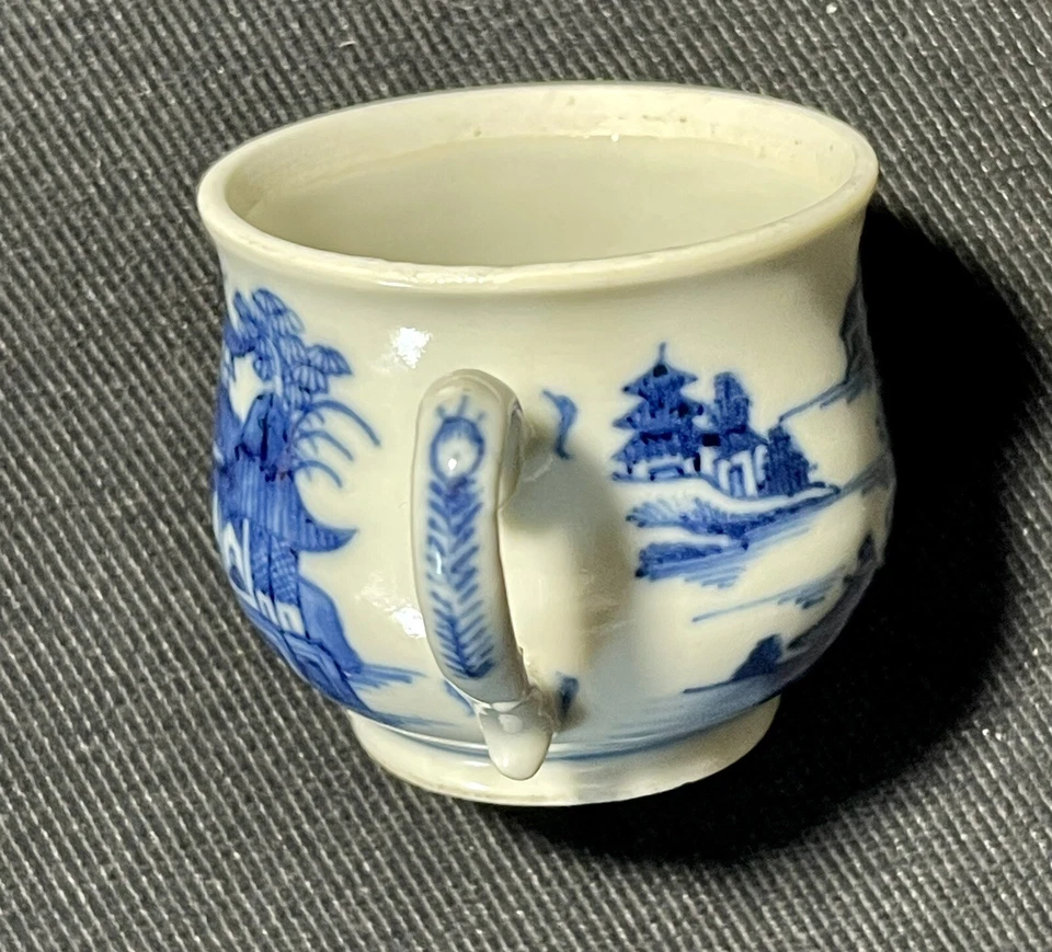 Taza de natillas azules cantón porcelana exportación china siglo XIX olla de crema C1840 Foto 3 de 4