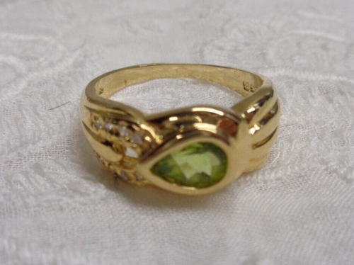 QVC / HSN Gold Over .925 Sterling Silver CZ Peridot Green Stone Ring ~ Size 10 - Picture 5 of 12
