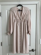 ASOS DESIGN long sleeve button through midi dress with shirred waist Size 2 Nude