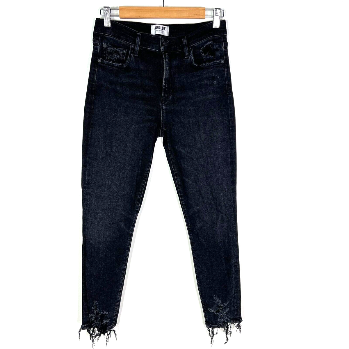 AGOLDE Black Jeans Skinny High Rise Skinny Crop Destroyed Ripped Denim Size  28 | eBay