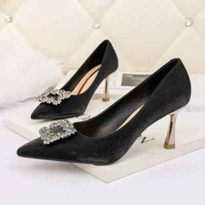Decolte scarpe donna nero velluto strass 7 cm eleganti pelle sintetica 92303
