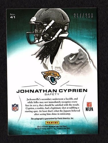 2013 Panini Momentum 41 Johnathan Cyprien Jaguars FIU Autograph ROOKIE Card /299 - Picture 2 of 2