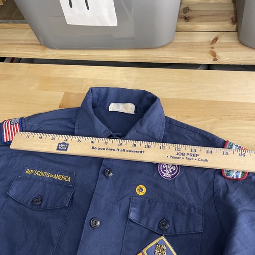 Cub Scouts Boy Scouts of America Large Blue Youth Shirt Sewn Patches VTG Stain - Picture 10 of 14