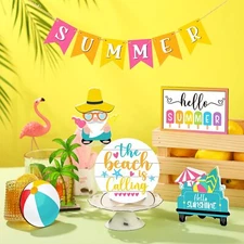 Hello Summer Decorations Beach Gnome Wood Sign Indoor Tabletop Gift 12 Pcs