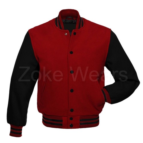 Mens Varsity All Wool Baseball Letterman Bomber Style Black Sleeves Retro Jacket - Picture 3 of 18