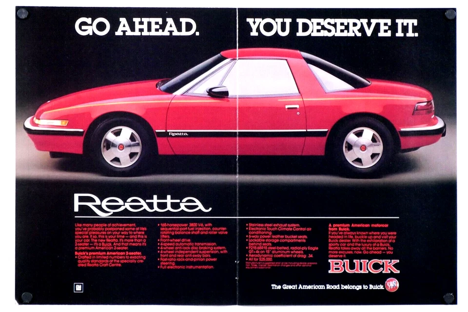 1988 Buick Reatta Vintage Regional Centerfold Deserve It Original Print Ad 16x11 - Image 3 of 3