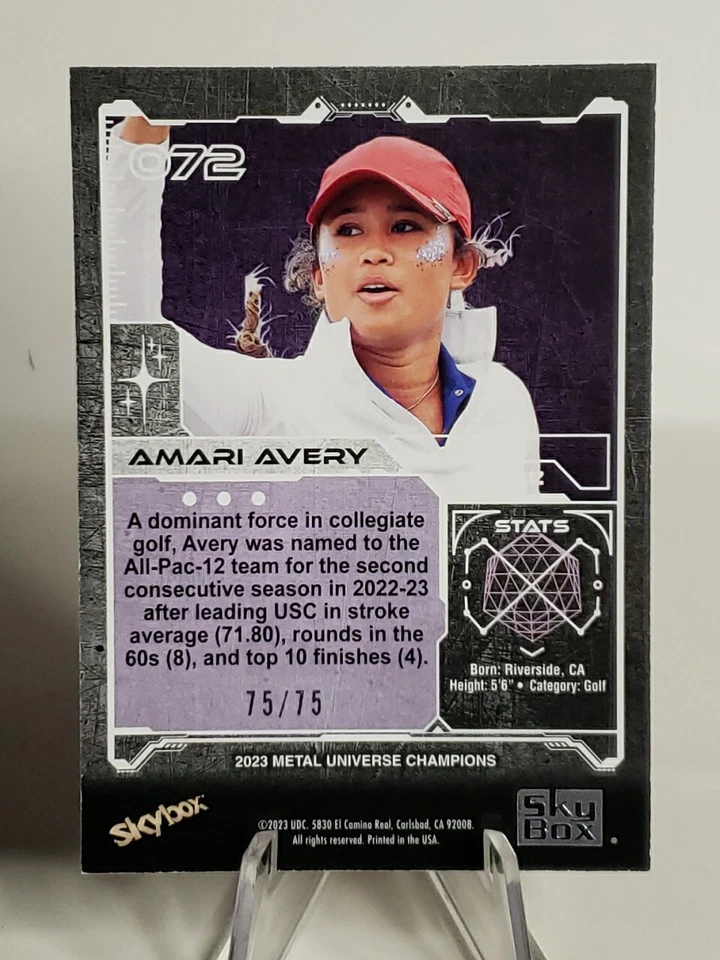 Amari Avery 2023 Skybox Metal Universe Champions Pink FX  /75 Golf RC  - Image 2 of 3