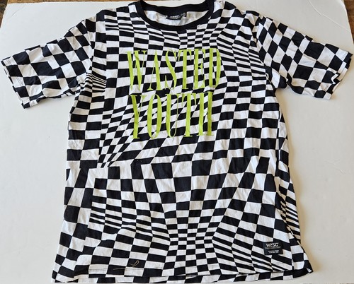 Wasted Youth Checkered T-Shirt, Black & White, Size XL