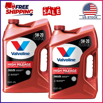 #ad 2 Pack Valvoline High Mileage MaxLife 5W 20 Synthetic Blend Motor Oil 5 QT $44.50