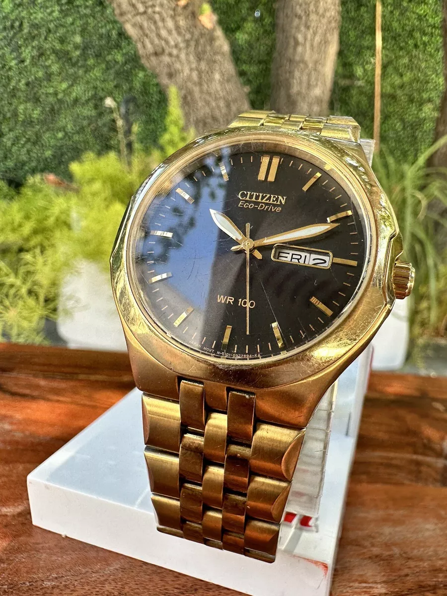 Men’s Citizen Eco Drive 100m CORSO Gold Tone Stainless Steel Black Dial Watch