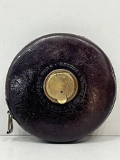 Vintage leather & brass 100 Ft brown tape measure by John Rabone&Sons